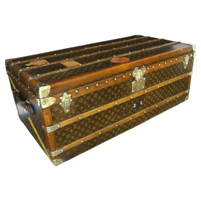 Pre-owned Louis Vuitton 1920's  Steamer Trunk In Stenciled Monogram, 110 Cm Vuitton Trunk In Brown