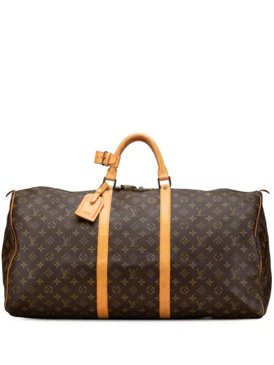 Pre-owned Louis Vuitton 1985 Monogram Keepall 60 Travel Bag In Brown