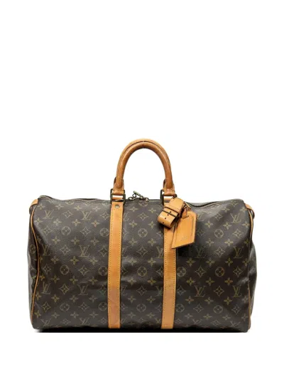 Pre-owned Louis Vuitton 1986 45 Keepall Logo-pattern Travel Bag In Brown