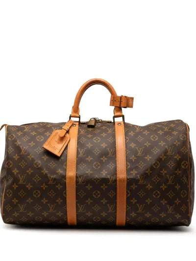 Pre-owned Louis Vuitton 1986 Monogram Keepall 50 Travel Bag In Brown