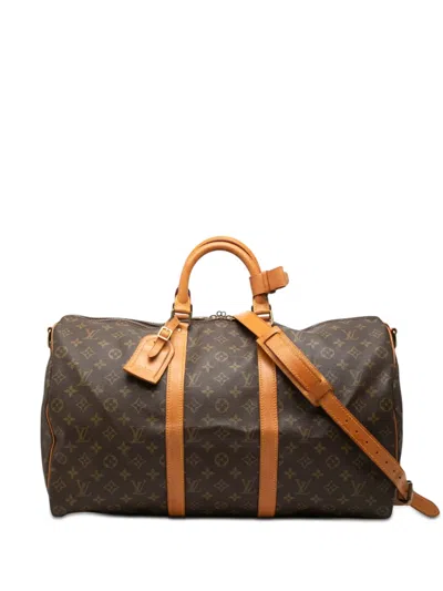 Pre-owned Louis Vuitton 1986 Monogram Keepall Bandouliere 50 Travel Bag In Brown