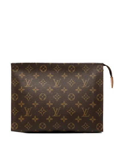 Pre-owned Louis Vuitton 1986 Monogram Toiletry Pouch 26 Clutch Bag In Brown