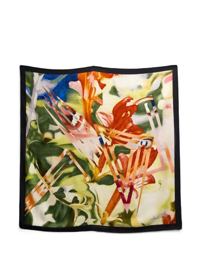 Pre-owned Louis Vuitton 1987 Le Jardin Aux Orchidées Floral Silk Scarf In Neutral