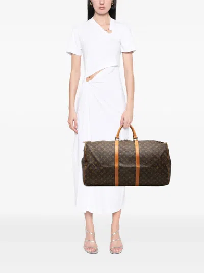 Pre-owned Louis Vuitton 1987 Monogram Keepall 60 Travel Bag In Brown