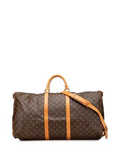 Pre-owned Louis Vuitton 1987 Monogram Keepall Bandouliere 60 Travel Bag In Brown