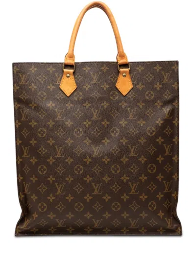 Pre-owned Louis Vuitton 1987 Monogram Sac Plat Tote Bag In Brown