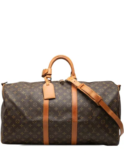 Pre-owned Louis Vuitton 1988 Monogram Keepall Bandouliere 55 Travel Bag In Brown