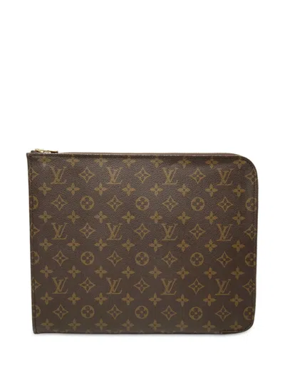 Pre-owned Louis Vuitton 1988 Monogram Poche Documents Portfolio 30 Clutch Bag In Brown