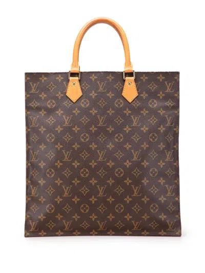 Pre-owned Louis Vuitton 1988 Monogram Sac Plat Tote Bag In Brown