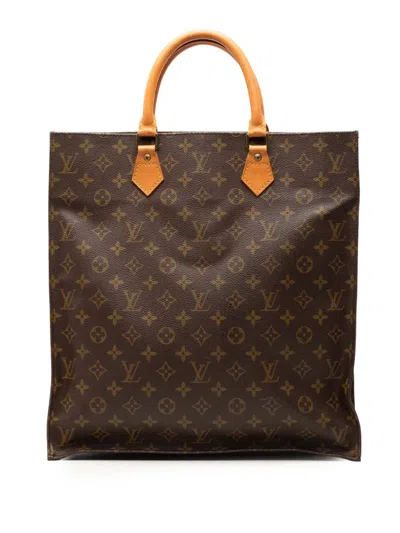 Pre-owned Louis Vuitton 1988 Monogram Sac Plat Tote Bag In Brown