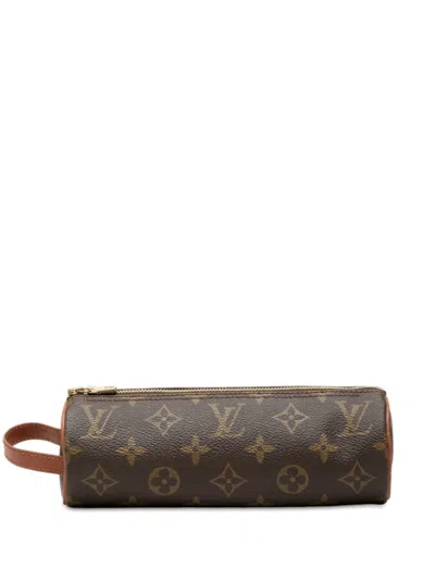 Pre-owned Louis Vuitton 1988 Monogram Trousse Ronde Pencil Case 20 In Brown