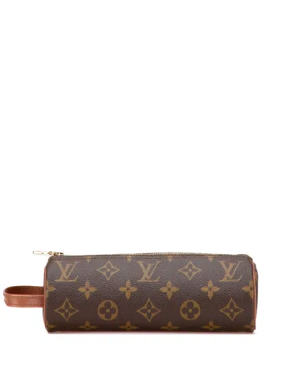 Pre-owned Louis Vuitton 1988 Monogram Trousse Ronde Pencil Case 20 Pouch In Brown
