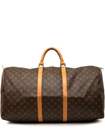 Pre-owned Louis Vuitton 1989 Monogram Keepall 60 Travel Bag In Brown