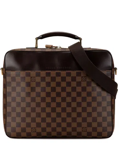 Pre-owned Louis Vuitton 1990-2023 Damier Ebene Porte Ordinateur Sabana Business Bag In Brown