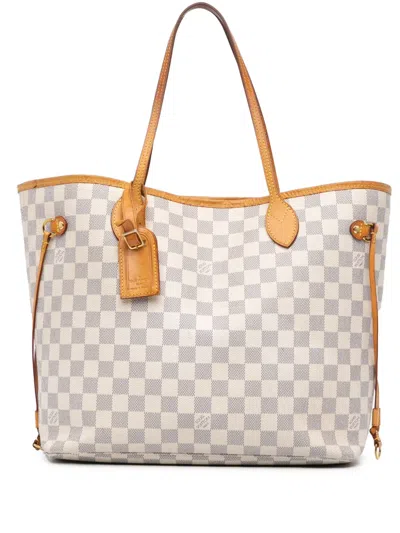 Pre-owned Louis Vuitton 1990-2024 Damier Azur Neverfull Mm Tote Bag In White
