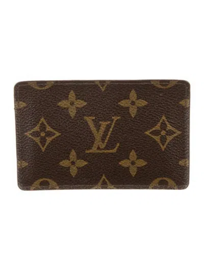 Pre-owned Louis Vuitton 1990 Lv Monogram Card Holder In Brown