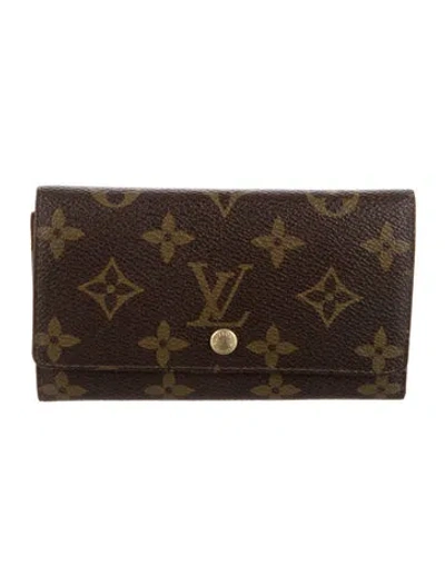 Pre-owned Louis Vuitton 1990 Lv Monogram Pouch In Brown