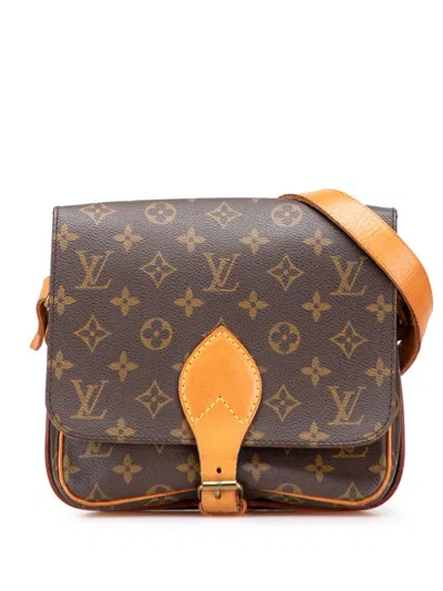 Pre-owned Louis Vuitton 1990 Monogram Cartouchiere Mm Crossbody Bag In Brown