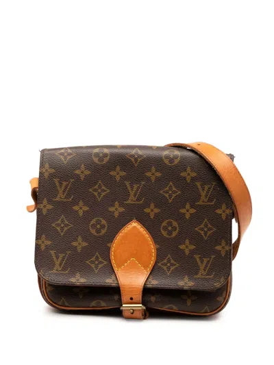 Pre-owned Louis Vuitton 1990 Monogram Cartouchiere Mm Crossbody Bag In Brown