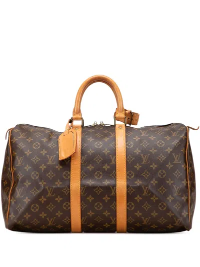 Pre-owned Louis Vuitton 1990 Monogram Keepall 45 Travel Bag In Brown