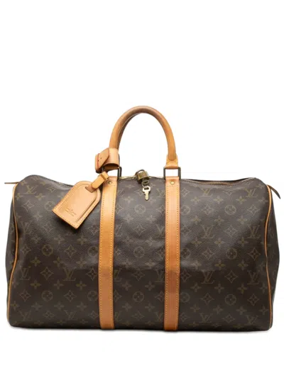 Pre-owned Louis Vuitton 1990 Monogram Keepall 45 Travel Bag In Brown