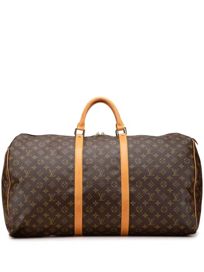 Pre-owned Louis Vuitton 1990 Monogram Keepall 60 Travel Bag In Brown