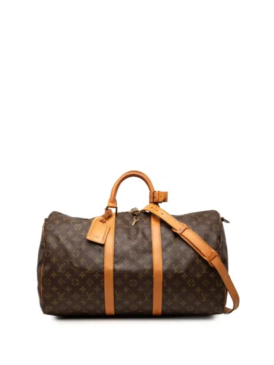 Pre-owned Louis Vuitton 1990 Monogram Keepall Bandouliere 50 Travel Bag In Brown