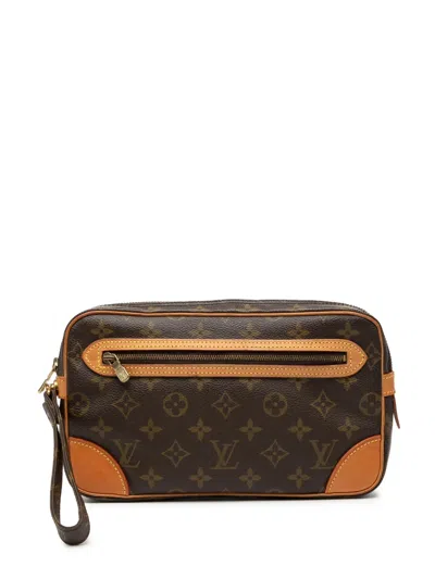 Pre-owned Louis Vuitton 1990 Monogram Marly Dragonne Gm Clutch Bag In Brown