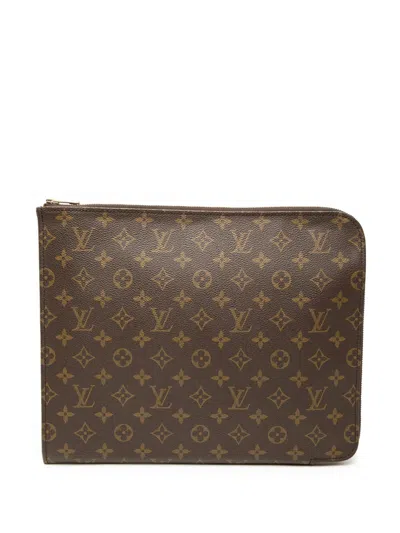 Pre-owned Louis Vuitton 1990 Monogram Poche Documents Portfolio 30 Clutch Bag In Brown