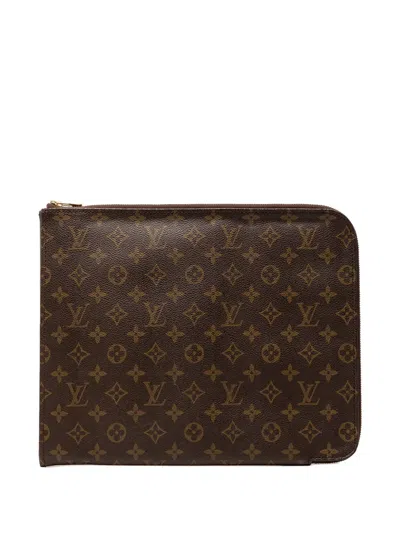 Pre-owned Louis Vuitton 1990 Monogram Poche Documents Portfolio 30 Clutch Bag In Brown