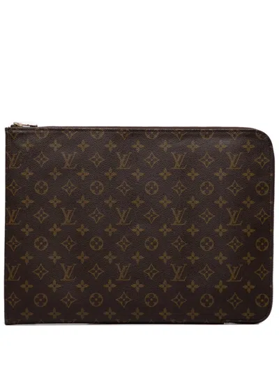 Pre-owned Louis Vuitton 1990 Monogram Poche Documents Portfolio Business Bag In Brown