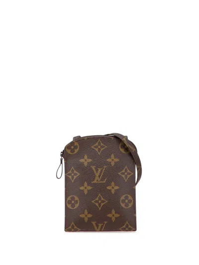 Pre-owned Louis Vuitton 1990 Monogram Pochette Secret Passport Holder Crossbody Bag In Brown