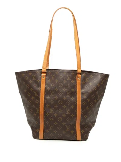 Pre-owned Louis Vuitton 1990 Monogram Sac Shopping Tote Bag In Brown
