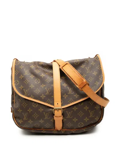 Pre-owned Louis Vuitton 1990 Monogram Saumur 35 Crossbody Bag In Brown