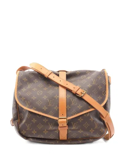 Pre-owned Louis Vuitton 1990 Saumur 35 Monogram Leather Shoulder Bag In Brown