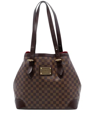 Pre-owned Louis Vuitton 1990-2010 Damier Ebene Hampstead Gm Tote Bag In Brown