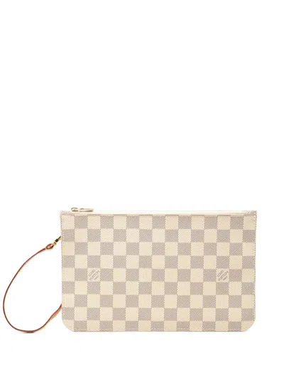 Pre-owned Louis Vuitton 1990-2020 Damier Azur Neverfull Pochette Pouch In White