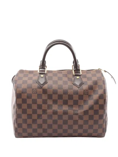Pre-owned Louis Vuitton 1990-2020 Damier Ebene Speedy 30 Boston Bag In Brown