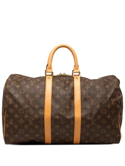 Pre-owned Louis Vuitton 1990-2025 Monogram Keepall 45 Travel Bag In Brown