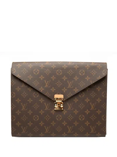 Pre-owned Louis Vuitton 1990-2026 Monogram Mark Folder Clutch Bag In Brown