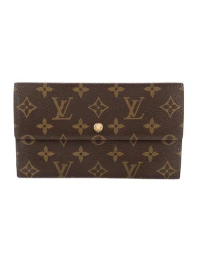 Pre-owned Louis Vuitton 1991 Lv Monogram Porte-trésor Étui Papier Wallet In Brown