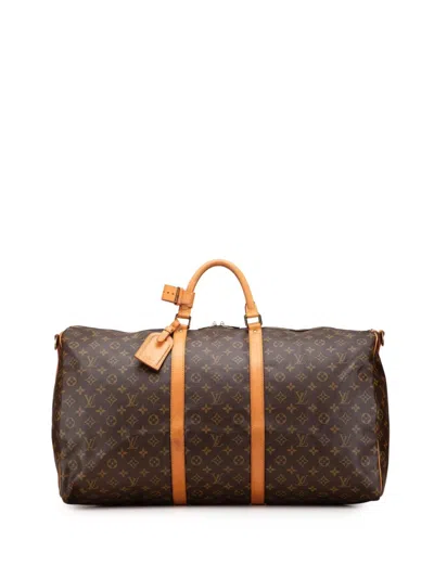 Pre-owned Louis Vuitton 1991 Monogram Keepall Bandouliere 60 Travel Bag In Brown