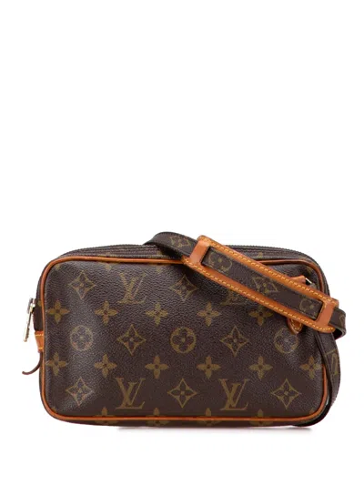 Pre-owned Louis Vuitton 1991 Monogram Pochette Marly Bandouliere Crossbody Bag In Brown