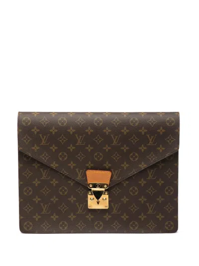 Pre-owned Louis Vuitton 1991 Monogram Porte-documents Senateur Business Bag In Brown