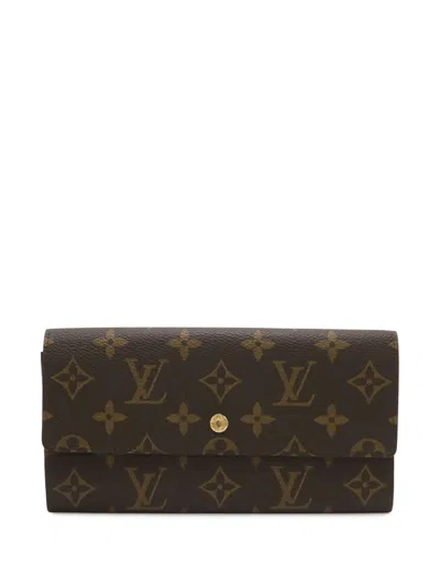 Pre-owned Louis Vuitton 1991 Monogram Porte Monnaie Credit Wallet Long Wallets In Brown