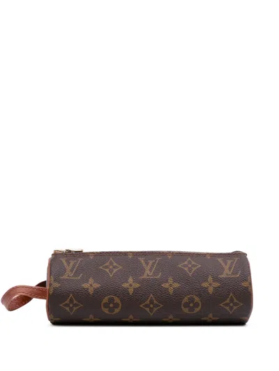 Pre-owned Louis Vuitton 1991 Monogram Trousse Ronde Pencil Case 20 In Brown