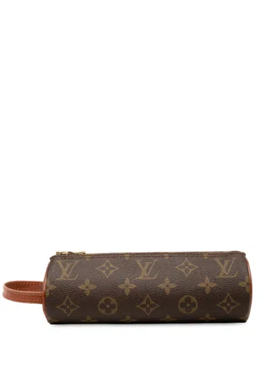 Pre-owned Louis Vuitton 1991 Monogram Trousse Ronde Pencil Case 20 Pouch In Brown