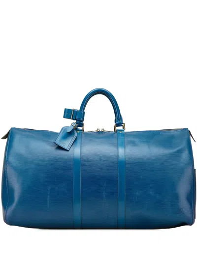 Pre-owned Louis Vuitton 1992 Epi Keepall 55 Travel Bag In Blue