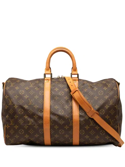 Pre-owned Louis Vuitton 1992 Monogram Keepall Bandouliere 45 Travel Bag In Brown