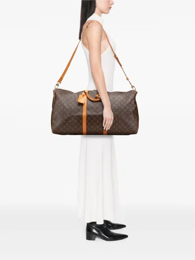Pre-owned Louis Vuitton 1992 Monogram Keepall Bandouliere 60 Travel Bag In Brown